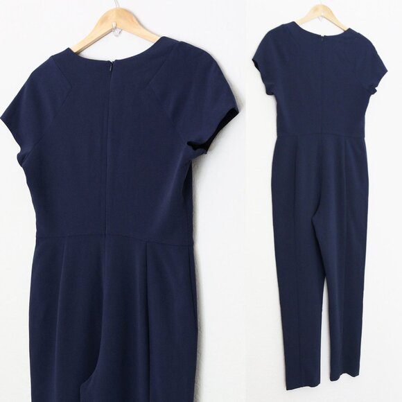 Black Halo Gypsy Rose Jumpsuit Size 8 Short Sleeve V Neck Classic Slit Hem $390 - Picture 6 of 16